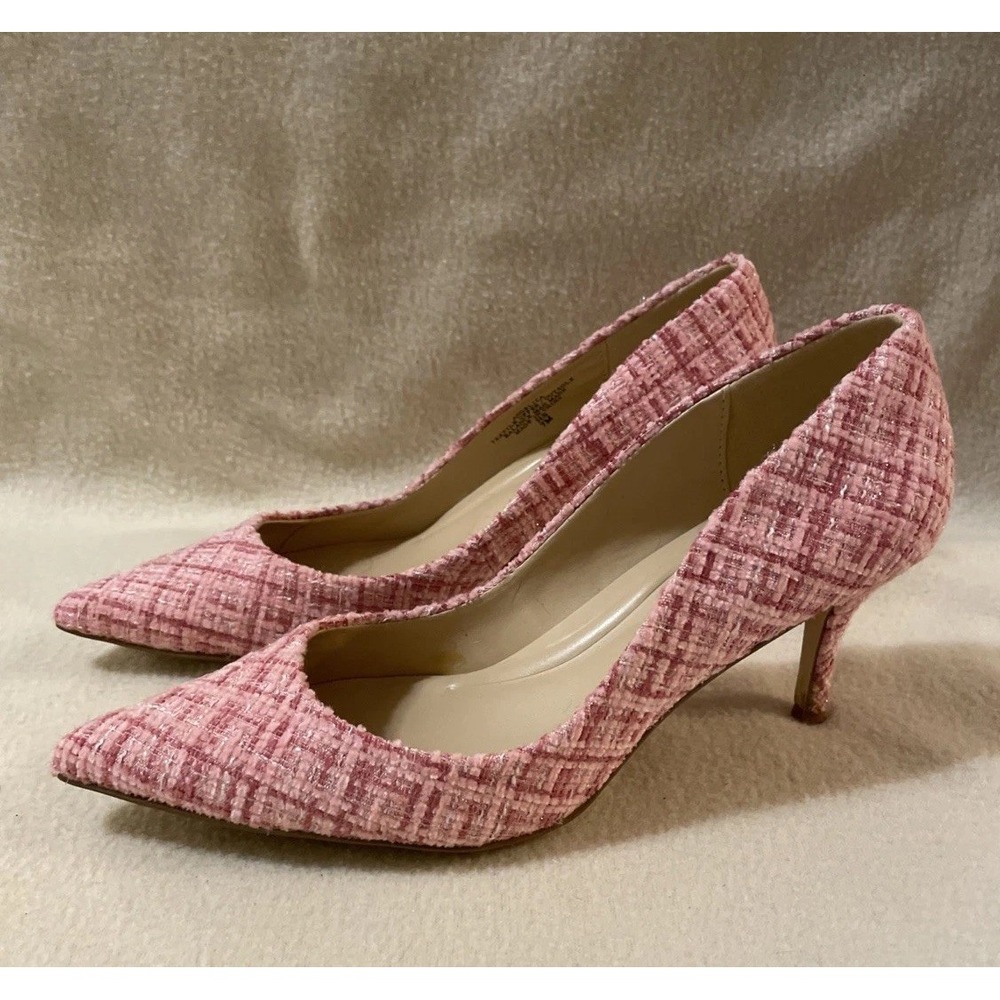 Angelica High Heel Pumps by Charles Pink Pointed Toe Glitter Tweed Heels Size 7